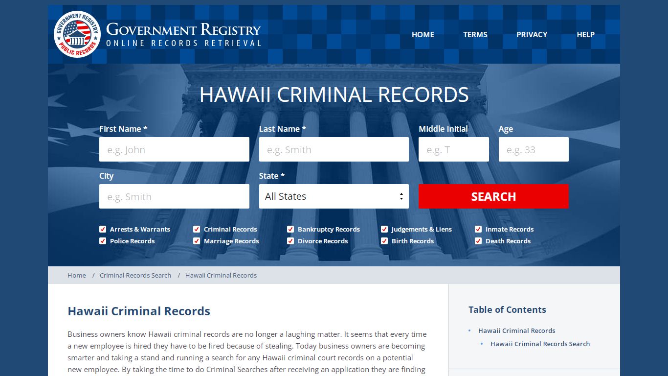 Hawaii Criminal Records | GovernmentRegistry.org.