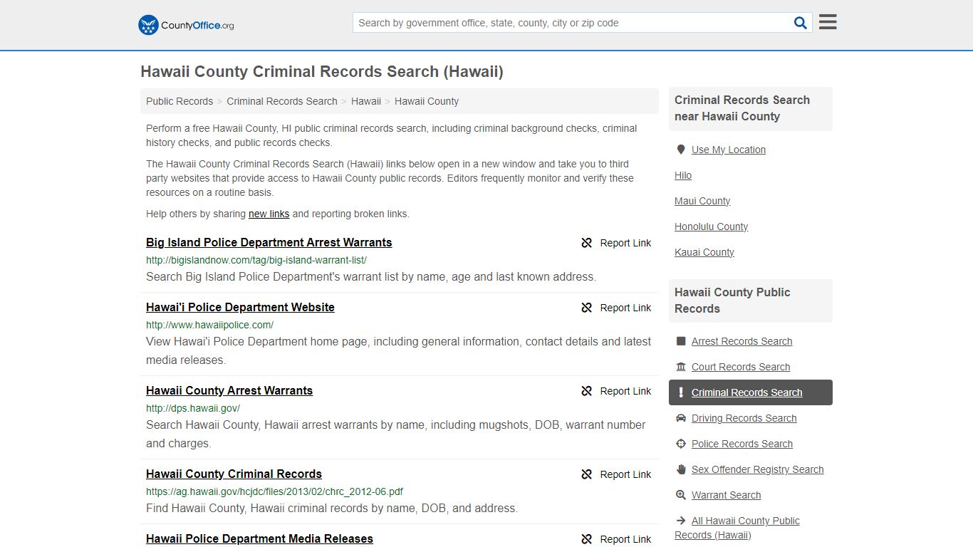 Hawaii County Criminal Records Search (Hawaii) - County Office